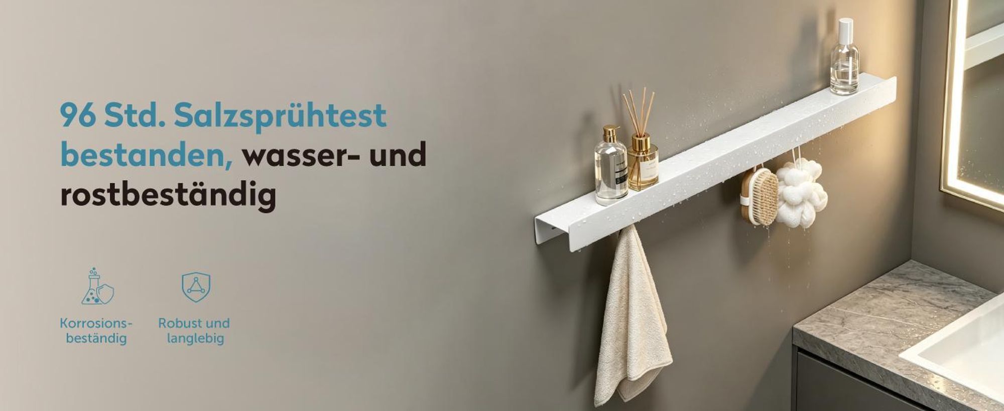 doporro Wandgarderobe mit Ablage, Garderobenleiste 60 cm mit 6 Garderobenhaken Weiß, Kleiderhaken Wand zum Schrauben oder Kleben, Stalo-11
