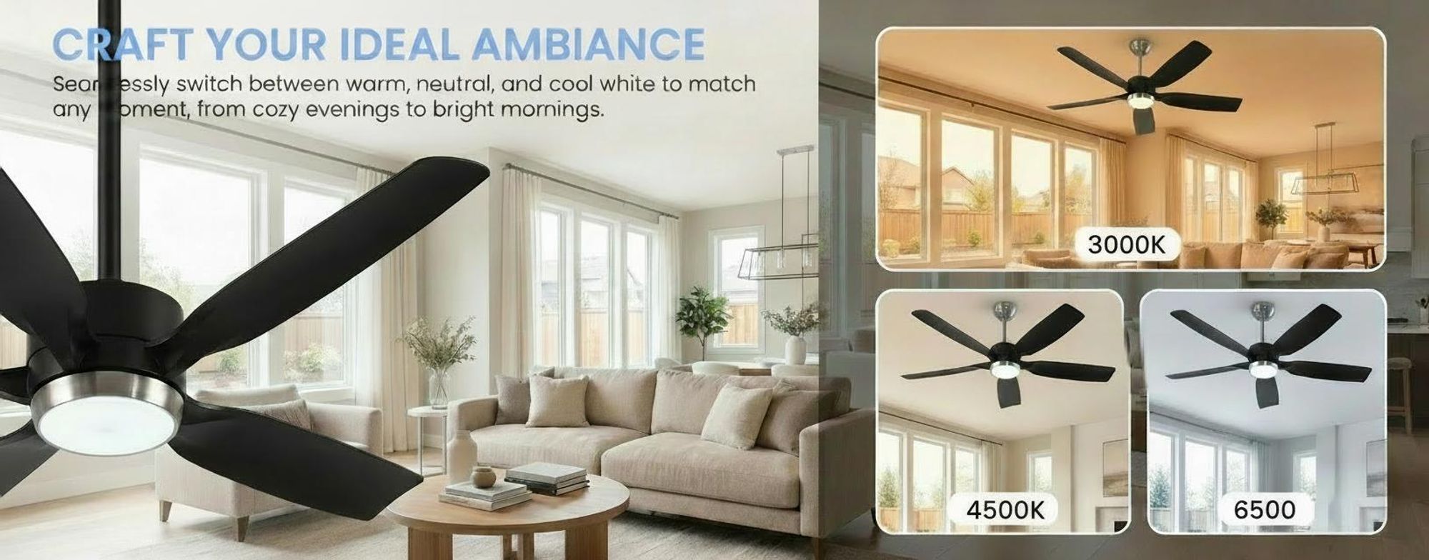 Tribesigns Deckenventilator mit Beleuchtung, LED  Leise Deckenleuchte mit Ventilator, Fernbedienung, reversibler Lüfterleuchte, 6 Windstufen, Timer