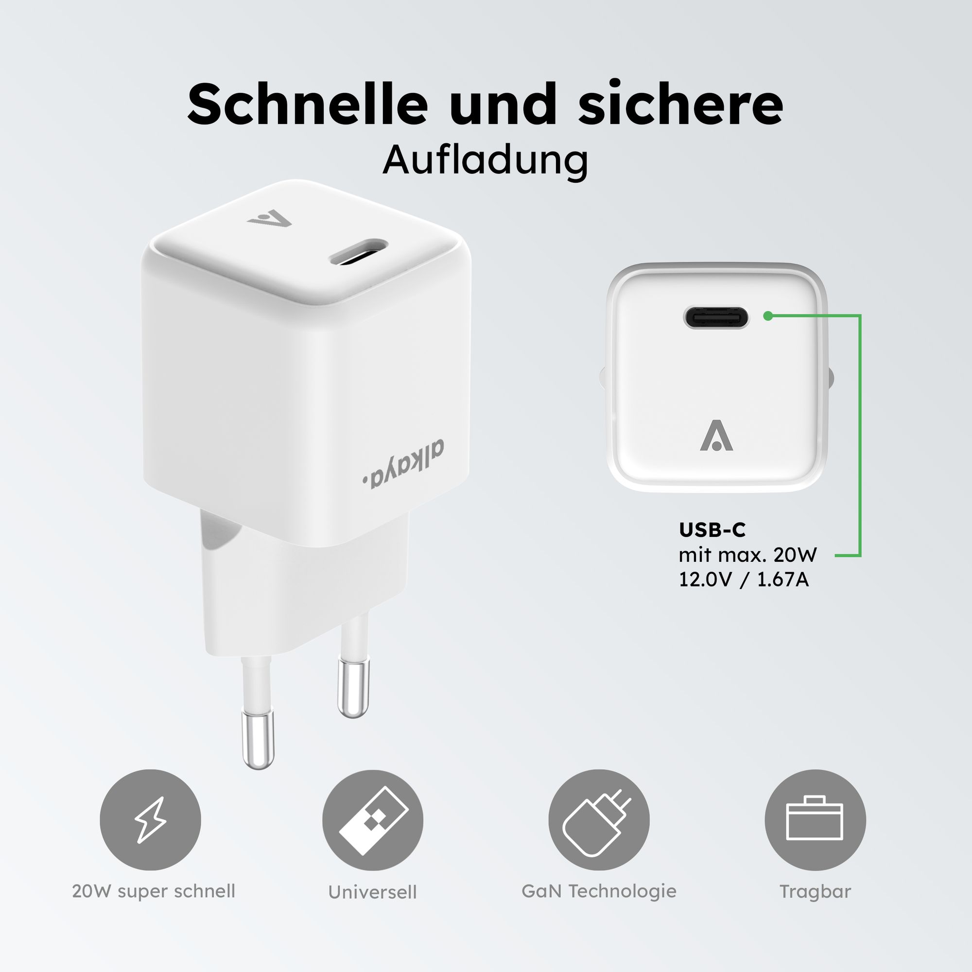 alkaya NEXUS-Laderät mit GaN-Technologie 20W weiss