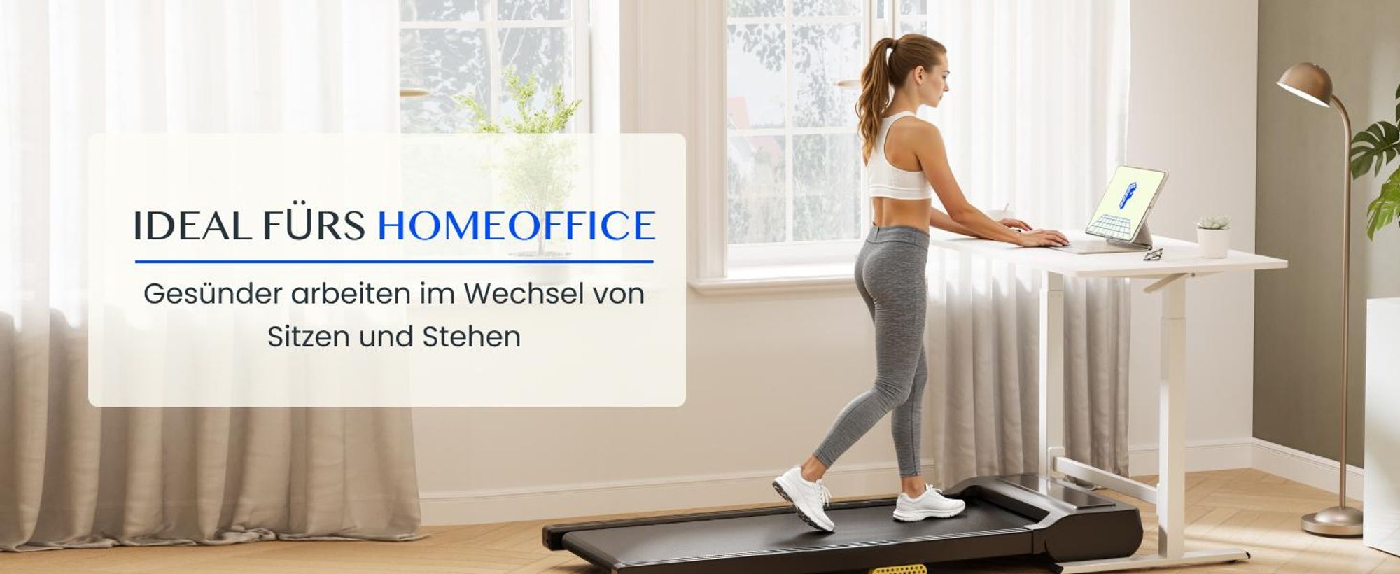 FLEXISPOT Gasfeder Höhenverstellbarer Schreibtisch 100×60 cm – stufenlos manuell verstellbar, Steh-Sitz-Tisch ohne Strom, mobil mit Rollen (Weiß)