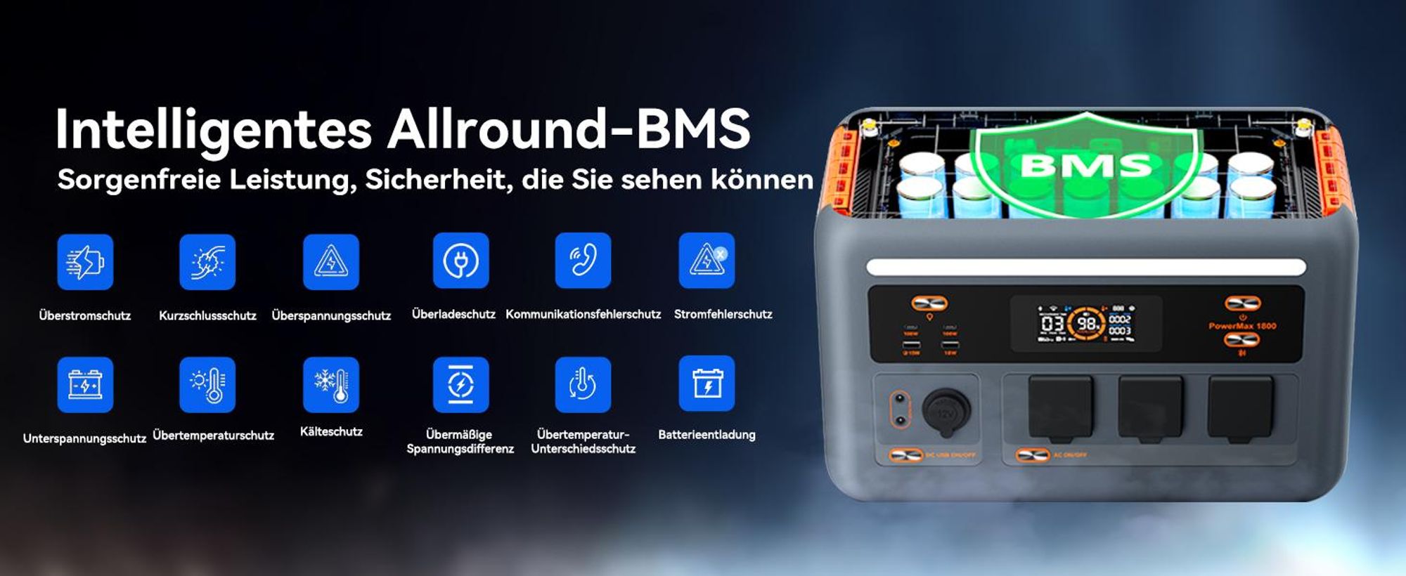 Oscal Powermax 1800SE Tragbar Powerstation, 1024Wh LiFePO4-Akku,1800W Solargenerator 1,8 in kW,(1-tlg),Notstromversorgung, Camping,Wohnmobil, zu Hause