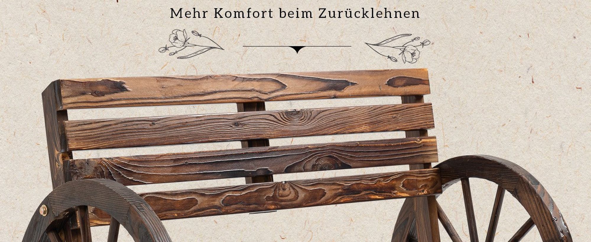Outsunny Gartenbank 2-Sitzer Sitzbank Holzbank Wagenrad-Design bis 240 kg
