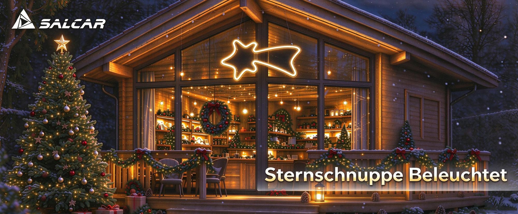 SALCAR LED Weihnachtsbeleuchtung 90 cm mit 300 LEDs, Weihnachtsdeko für Garten und Innenbereich, Neonlicht Dekolicht