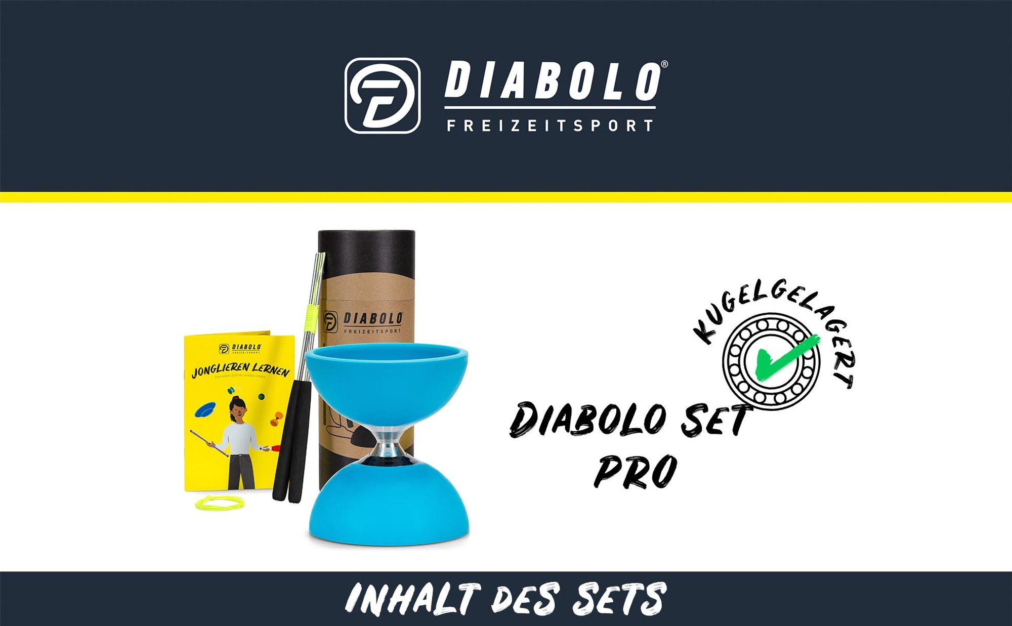 Diabolo Freizeit  Satz mit Kugellagerachse | kugelgelagerter LED in TurquoiseFarbe |Set mit robuster Konstruktion für Anfänger und Fortgeschrittene |