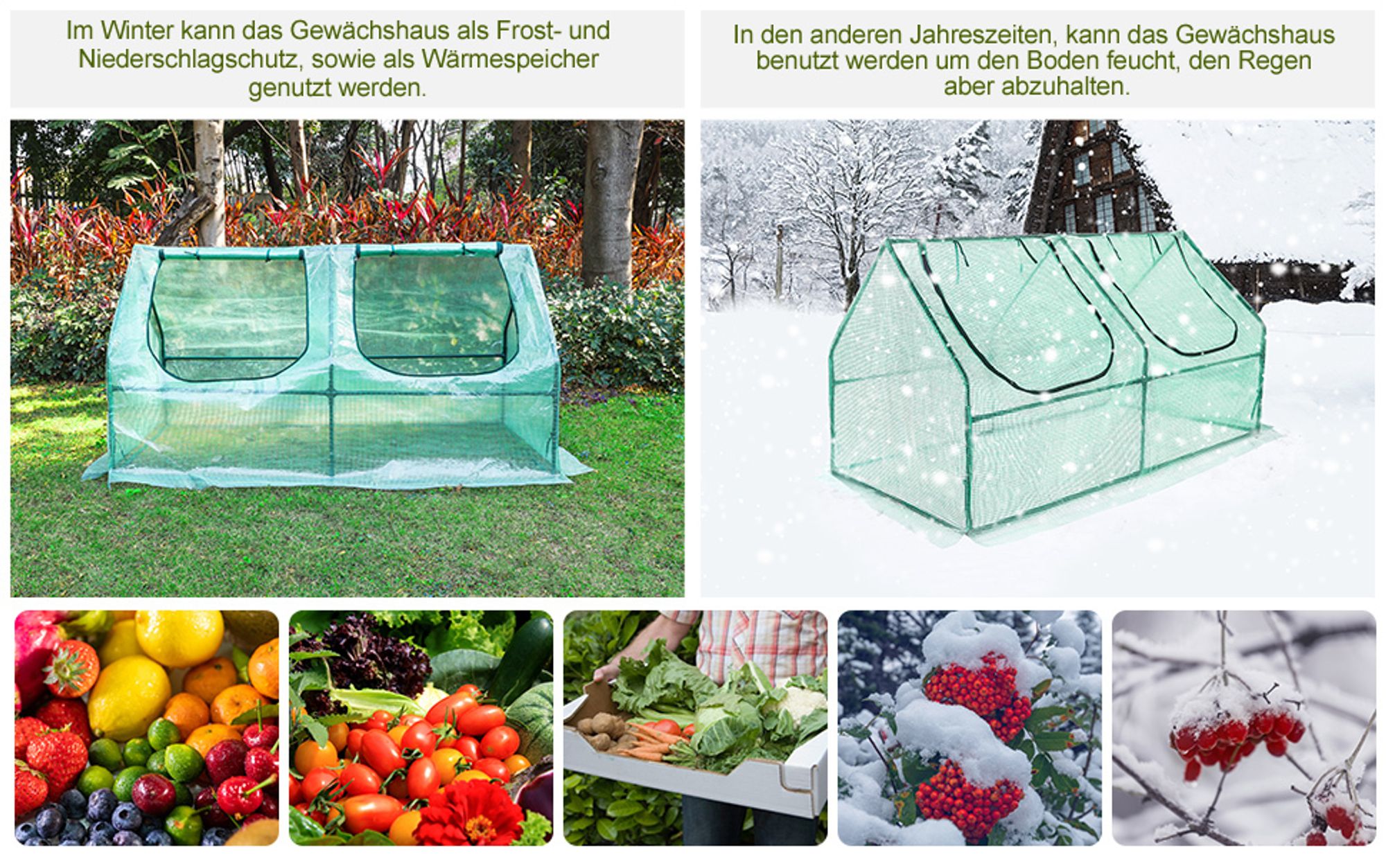 Yorbay Foliengewächshaus 120 x 60 x 60cm Frühbeet Gewächshaus für Tomaten Gemüse Pflanzen Grün
