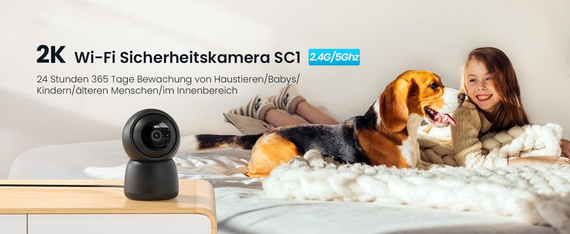 Überwachungskamera Innen, 2K Kamera Überwachung Innen, 360° WLAN Kamera Indoor, Zwei-Wege-Audio, 15M Nachtsicht, PIR Bewegungserkennung, Auto Tracking