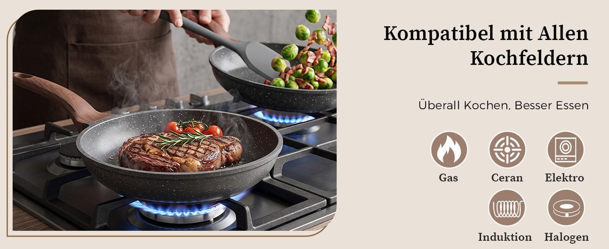 YASHE Bratpfanne BZDD-20RLG, 20 cm, 0,77 L, Antihaft, Grau