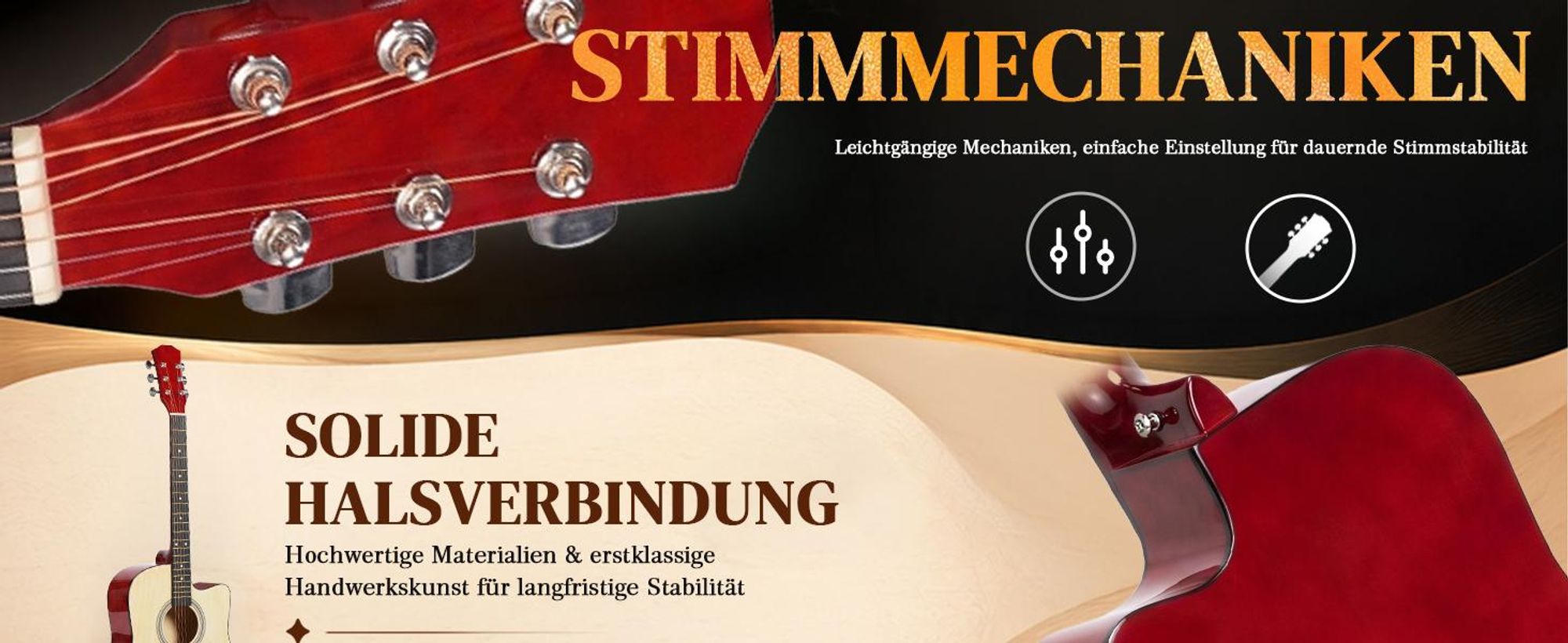 LEADZM Akustikgitarre 38 Zoll Cutaway Westerngitarre Set, Holz Gitarre für Anfänger Erwachsene Jugendliche Kinder, Komplettes Zubehörpaket Natur