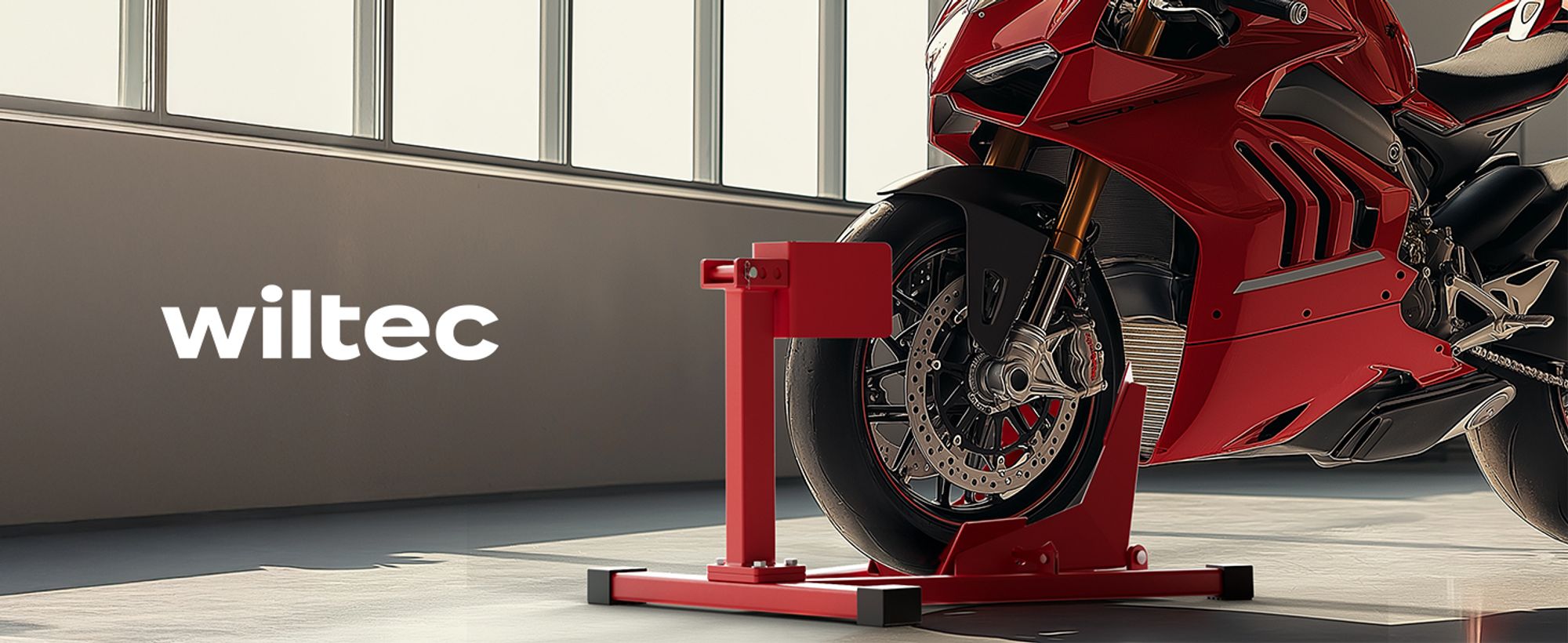 Wiltec Motorradständer vorne für 17-21" 60-160 mm Reifen, 670 x 480 mm, als Montagehilfe aus Stahl mit Gummifüßen für Vorderrad, Motorradheber