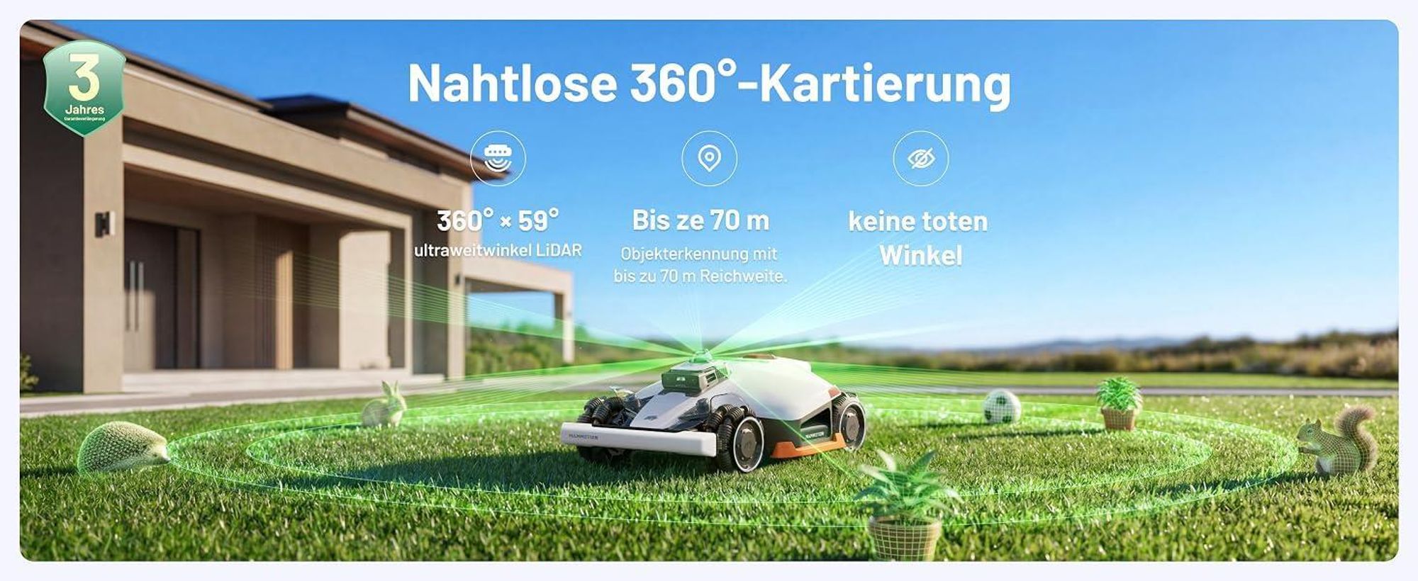 Mähroboter Mammotion LUBA 3 AWD 1500 mit Waschständer, bis 1500 m², Allradantrieb, 80% Steigung, Auto-Kartierung, 4G-Modul, APP
