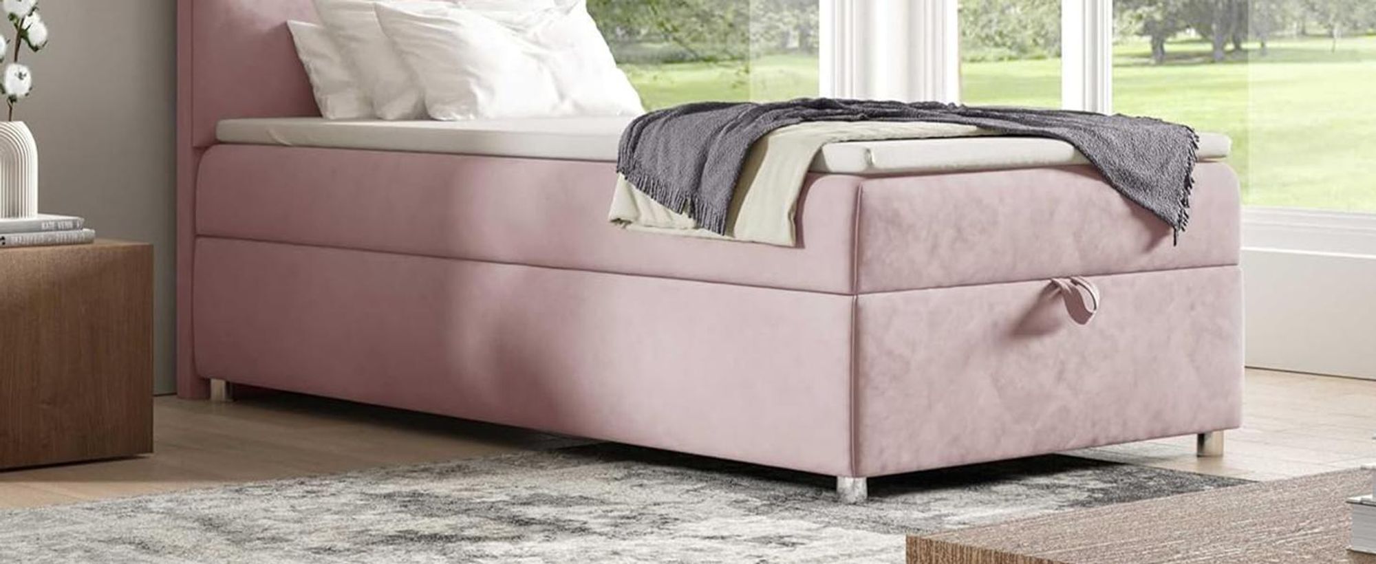 Best for Home Boxspringbett mit Bettkasten Trinity K2-SINGLE 70x200 Bonellfederkern inkl. Topper – Blau