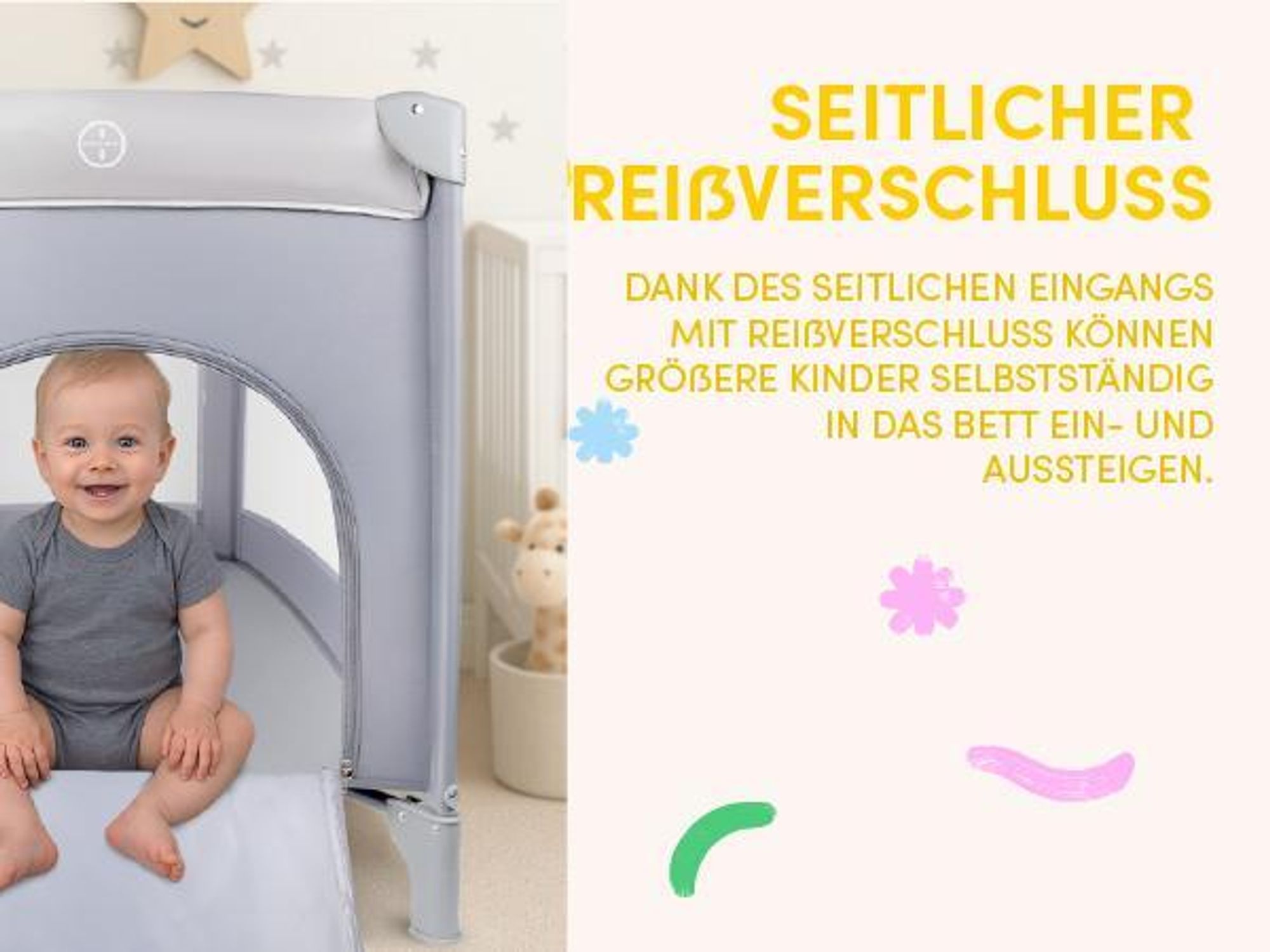 Graue Kinderreisebett klappbar mit Tasche und Rädern  60*120cm