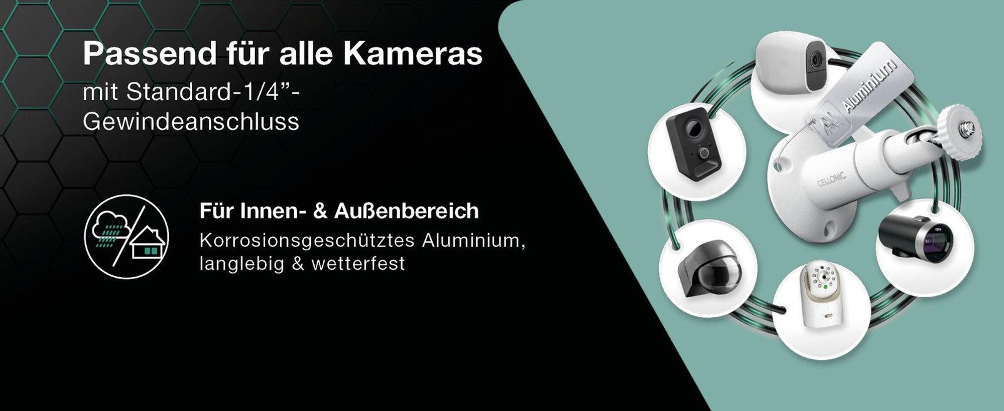 CELLONIC Kamera Wandhalterung mit 1/4" Zoll Gewinde für Arlo Pro 5, 4, Pro 3, Pro 2, Pro, Ultra 2, Ultra, Ultra 4k, Go, Essential, Light Halterung Überwachungskamera Befestigung innen und außen, Security camera mount