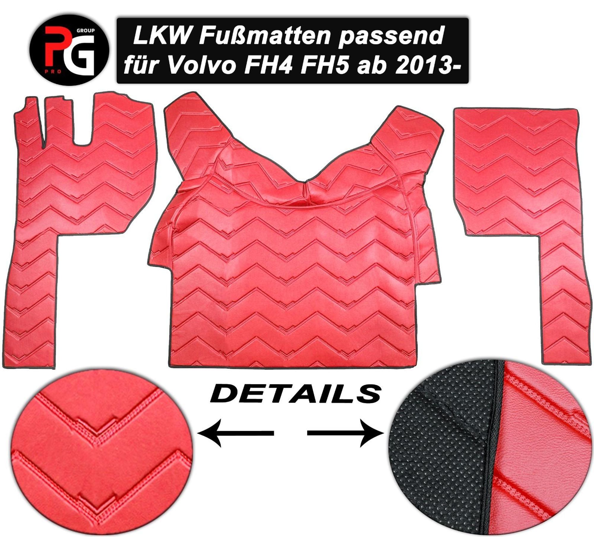 LKW Fußmatten für Volvo FH4 FH5 Truck Zubehör Lederboden Interieur ROTE