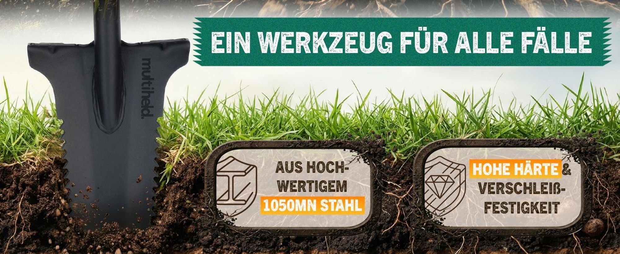 Wurzelspaten mit Wurzelsäge 120cm – Gartenspaten für harte Böden – Ergonomischer D-Griff & breite Trittkante – Robustes Gartenwerkzeug