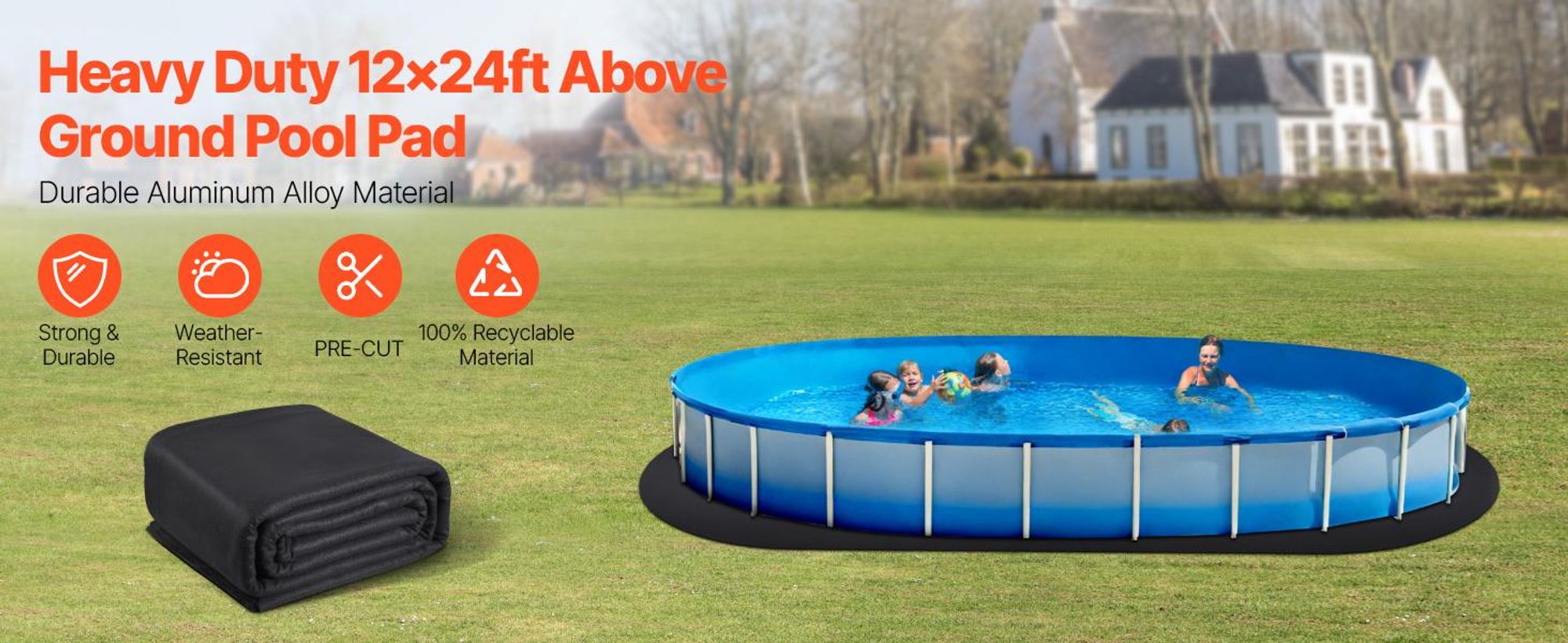 VEVOR Ovaler Poolliner-Pad, 15 x 30 ft Poolliner-Pad für Aufstellpools, extra dicker Poolmatte, verhindert Durchstiche, recyceltes Geotextil-Material Unterlage-Pad, verlängert die Lebensdauer des Liners, Oval 12x24 ft