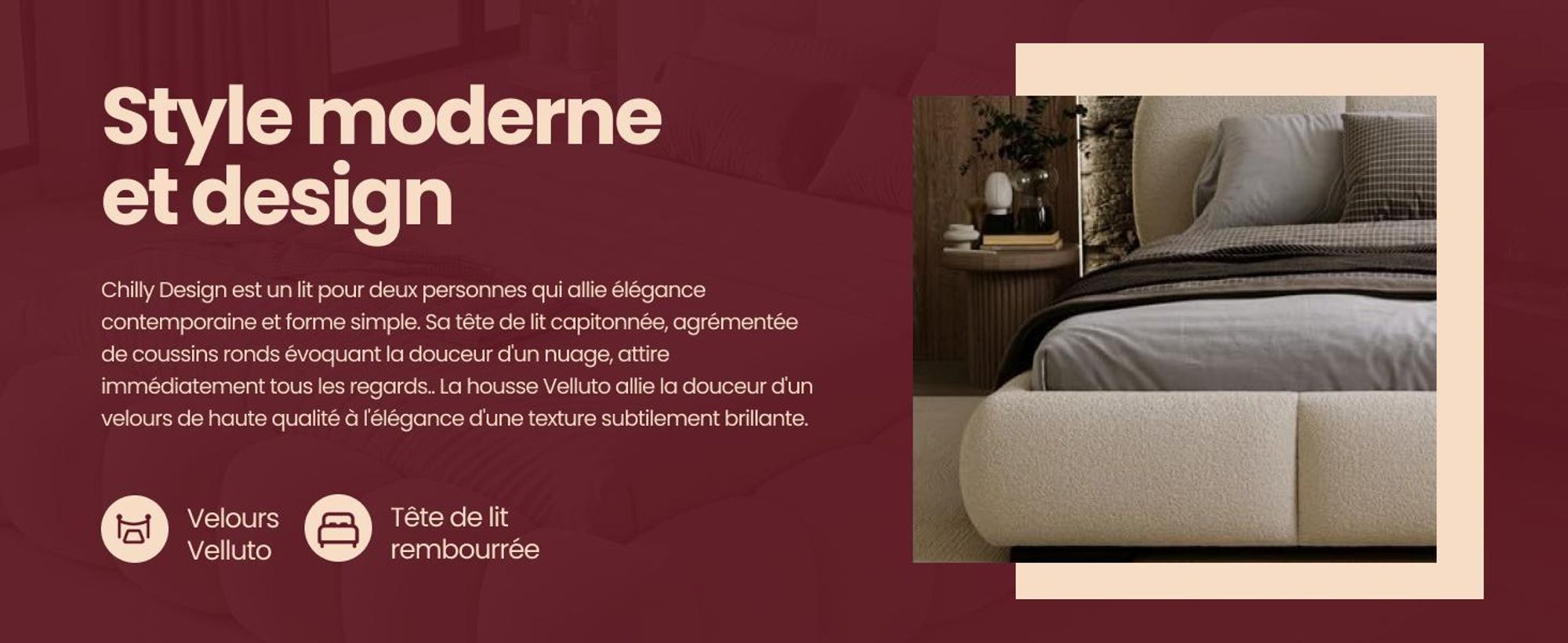 Chilly Möbel Design Lit Como - Lit rembourré avec coffre, sommier et tête de lit 180x200 cm / Bouclé / Marron