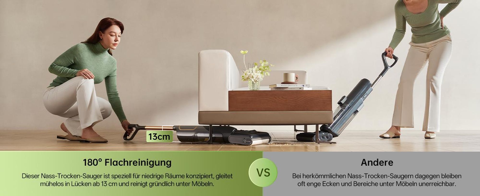 Vactidy X7 Nass-Trocken-Akkusauger, 3-in-1 Saug Wisch - 180° Flachliege-Design, 13 cm Schlank, 0 mm Kantenanpress mit Anti-Tangle-Technologie