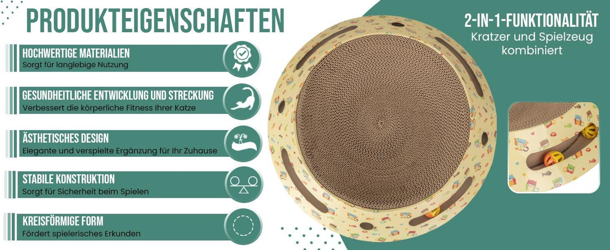 Petsona Kratzbrett Für Katzen Natürlicher Katzenkratzer Spielplatz Kratzpappe & Kratzteppich Für Katze Katzenspielzeug Selbstbeschäftigung, Natürlich