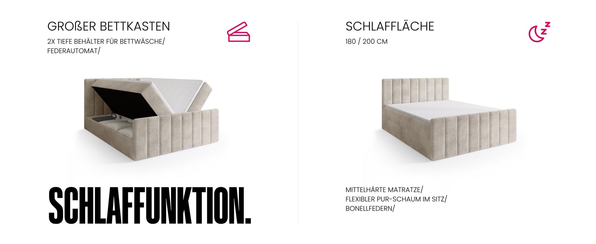BroMARKT Boxspringbett DENVER DUO mit 2 Bettkasten, Bonell-matratze, Polsterbett, Bett (Beige, Cosmic 10, 180x200 cm)