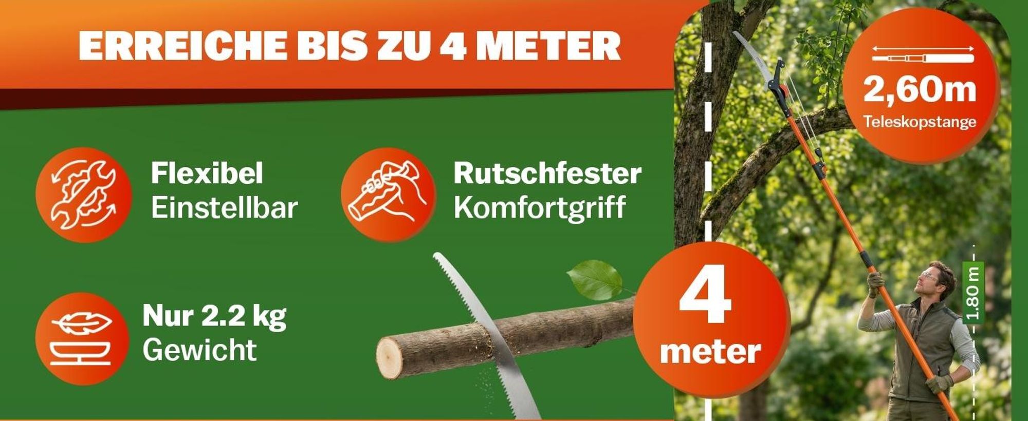 DEUBA® Teleskop Astsäge 4 Meter