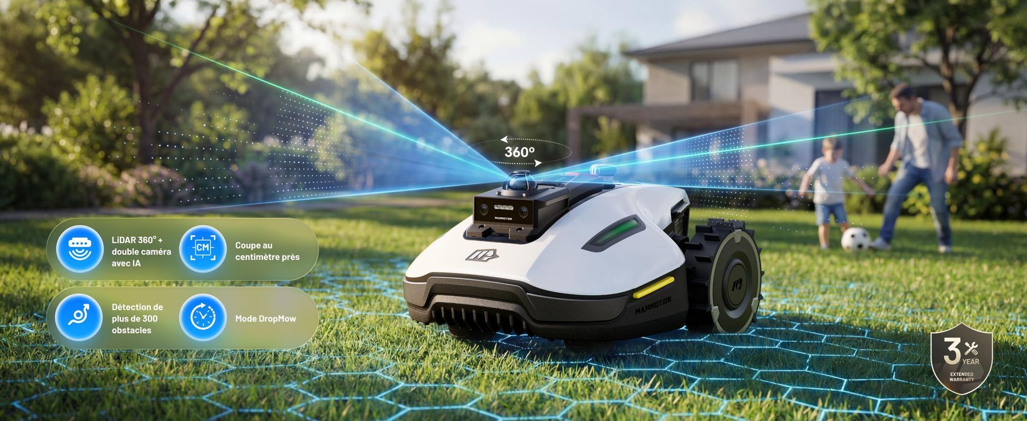Robot tondeuse Mammotion YUKA Mini 2 1000 avec garage et station de lavage, jusqu’à 1000 m², DropMow, cartographie auto, coupe des bordures, APP