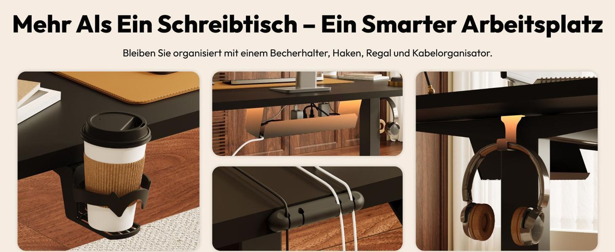 SANODESK QS1 Höhenverstellbarer Schreibtisch 200x80cm elektrisch 4 Memory-Funktion Antikollisionsschutz 70 kg Tragkraft Haken Kabelmanagement(Schwarz)