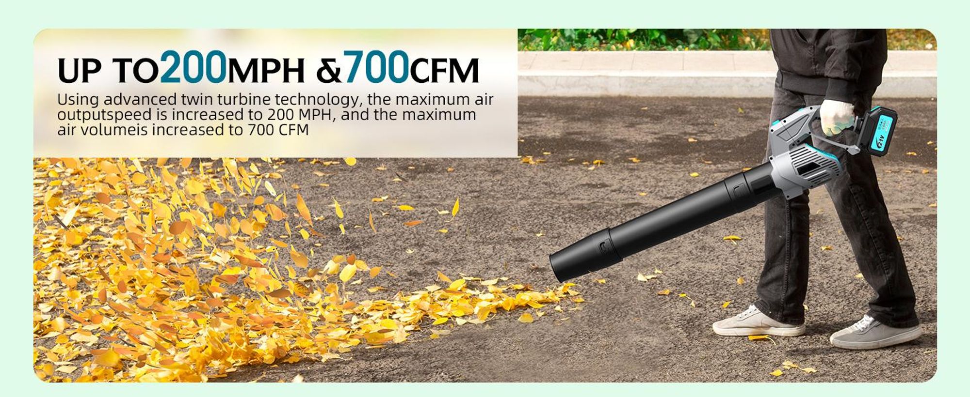 Akku Laubbläser, Gebläse, 5 Stufen Laubsauger, Bläser Sauger mit 2 x 4000mAh Akkus und Ladegerät für Blasen Sauge Voor Weggarage Veranda Patio