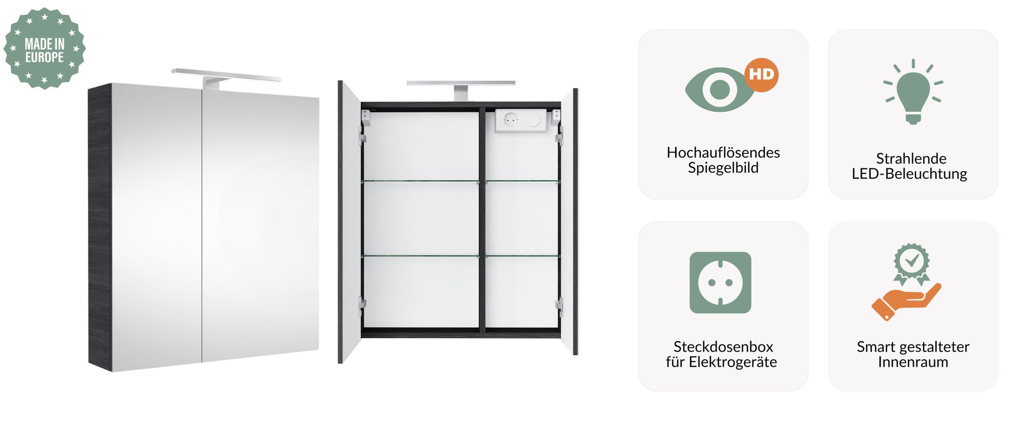 Planetmöbel Badmöbel-Set Waschtisch mit Unterschrank 63 cm & 2X Midischrank für Badezimmer, Gäste Bad & WC, Sonoma Eiche