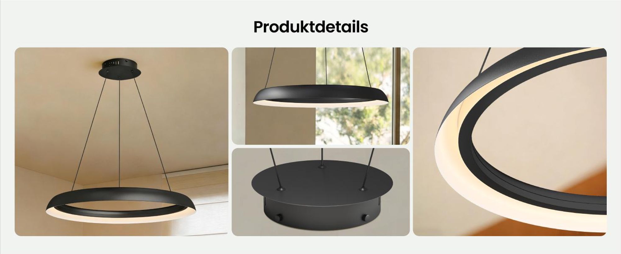 Mai & Mai Pendelleuchte Esstisch, 40cm LED Hängelampe, stufenlos dimmbar höhenverstellbare 20W Esstischlampe mit Fernbedienung Sandschwarz Luvina04