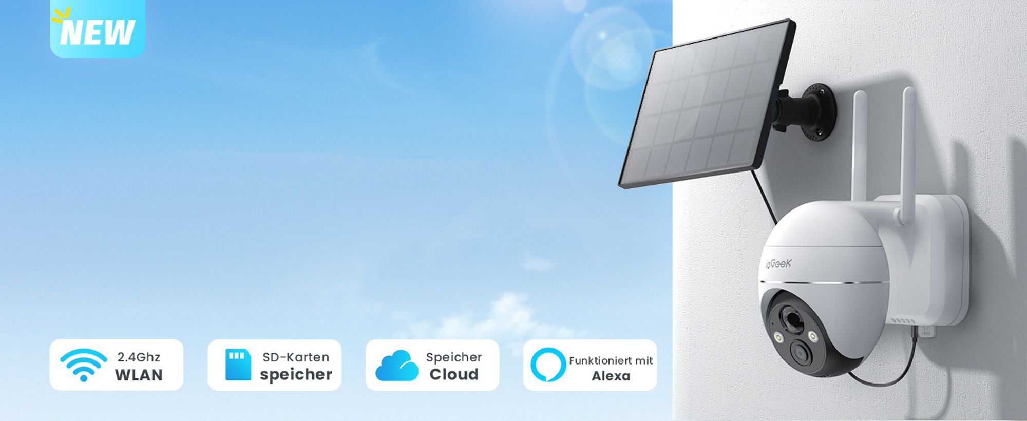 ieGeek 2K 3MP WLAN PTZ Solar Überwachungskamera Aussen Akku IP Camera Outdoor