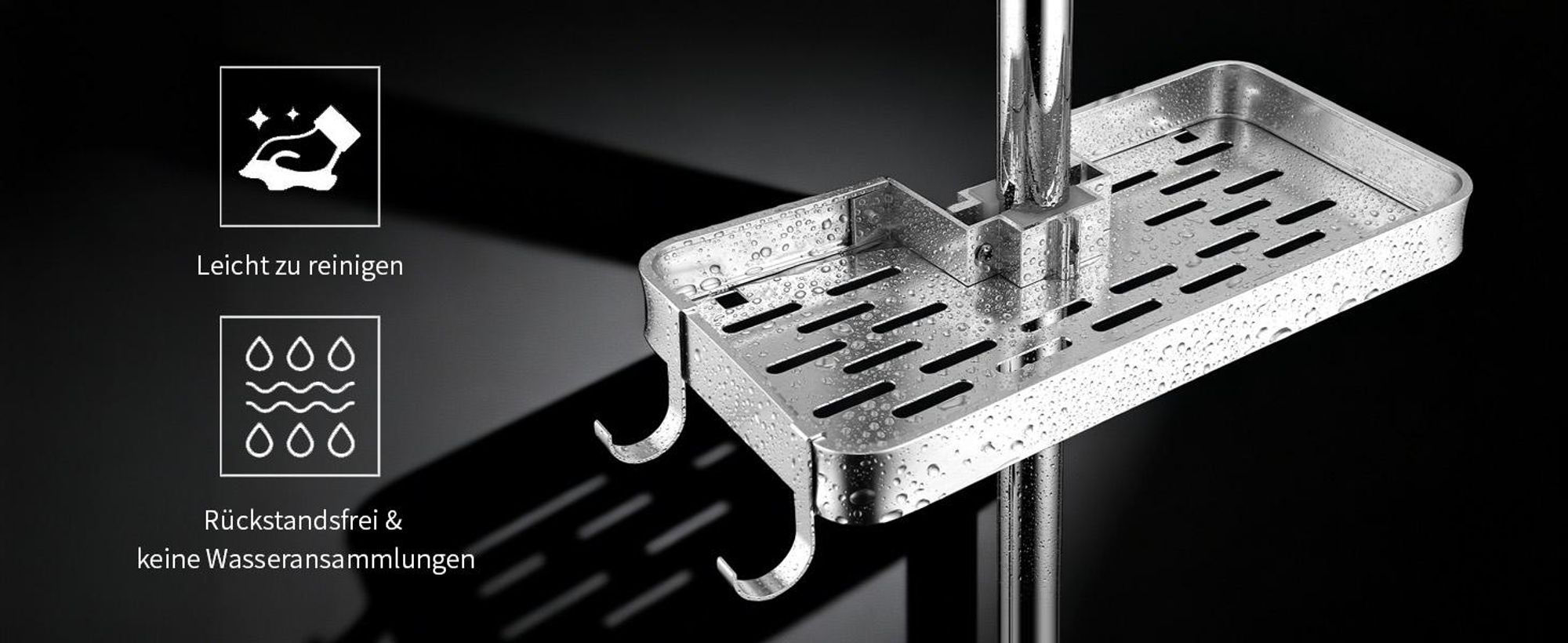 Homelody Duschsystem ohne Armatur, Duschset Duschsäule mit SUS304 Edelstahl Duschablage 30cm kopfbrause & Handbrause Quadratisch 3 Strahlarten Chrom