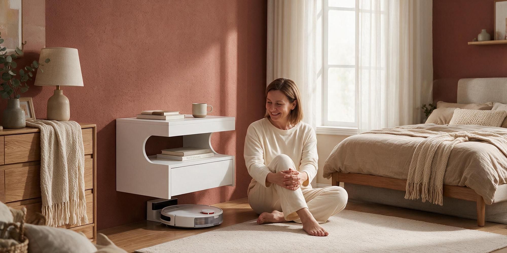 Nachttisch Hängend, Schwebendes Wandregal, 1 Schublade mit Schienen, Nachttische mit Offener Raum, Modern, für Schlafzimmer, Wohnzimmer