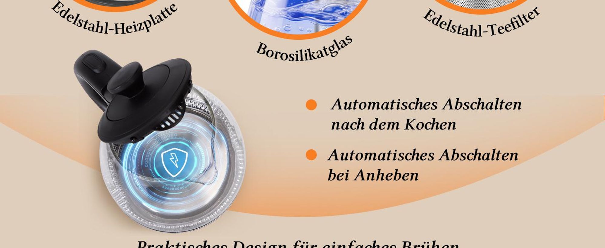 Taylor Swoden Wasserkocher Klein,1 Liter Wasserkocher Glas Led, 2200W Electric Kettle, Warmhaltefunktion
