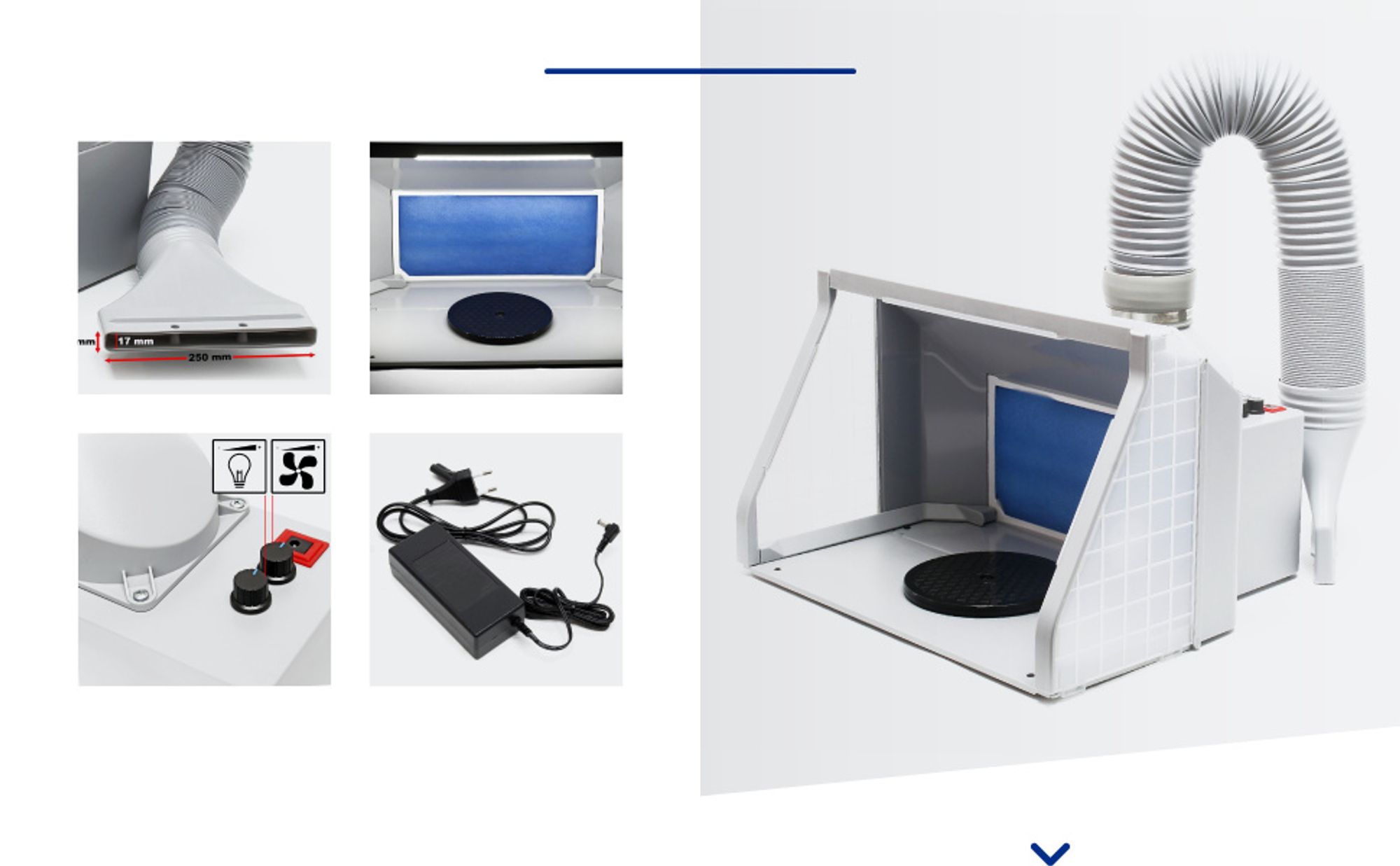 Wiltec Airbrush Absauganlage 9 m³/min, zur Absaugung von Farbe Farbnebel Sprühnebel Filter, mit LED Beleuchtung, Zweistufenschalter und Doppellüfter, Lackierkabine für Airbrush-Arbeiten