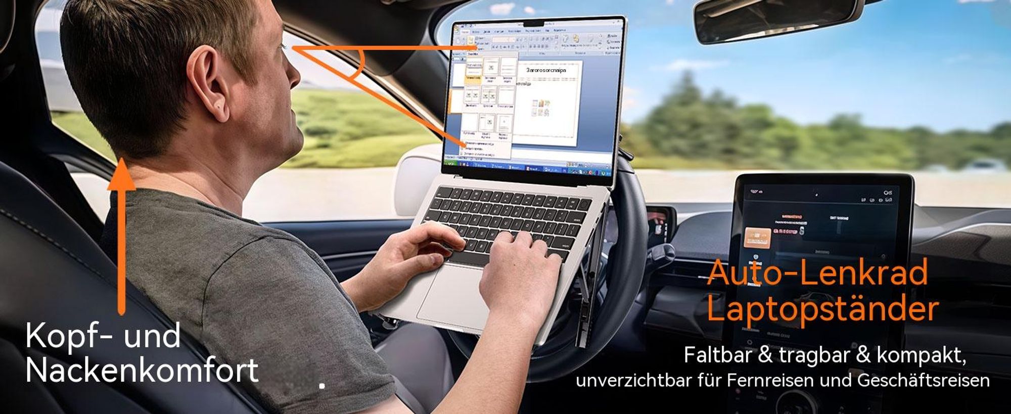 Lenkradtisch Auto Höhenverstellbar, KFZ Laptop Tablet Halterung & Auto Schreibtisch, Klappbarer Tisch fürs Lenkrad, Mobiles Büro Zubehör LKW SUV