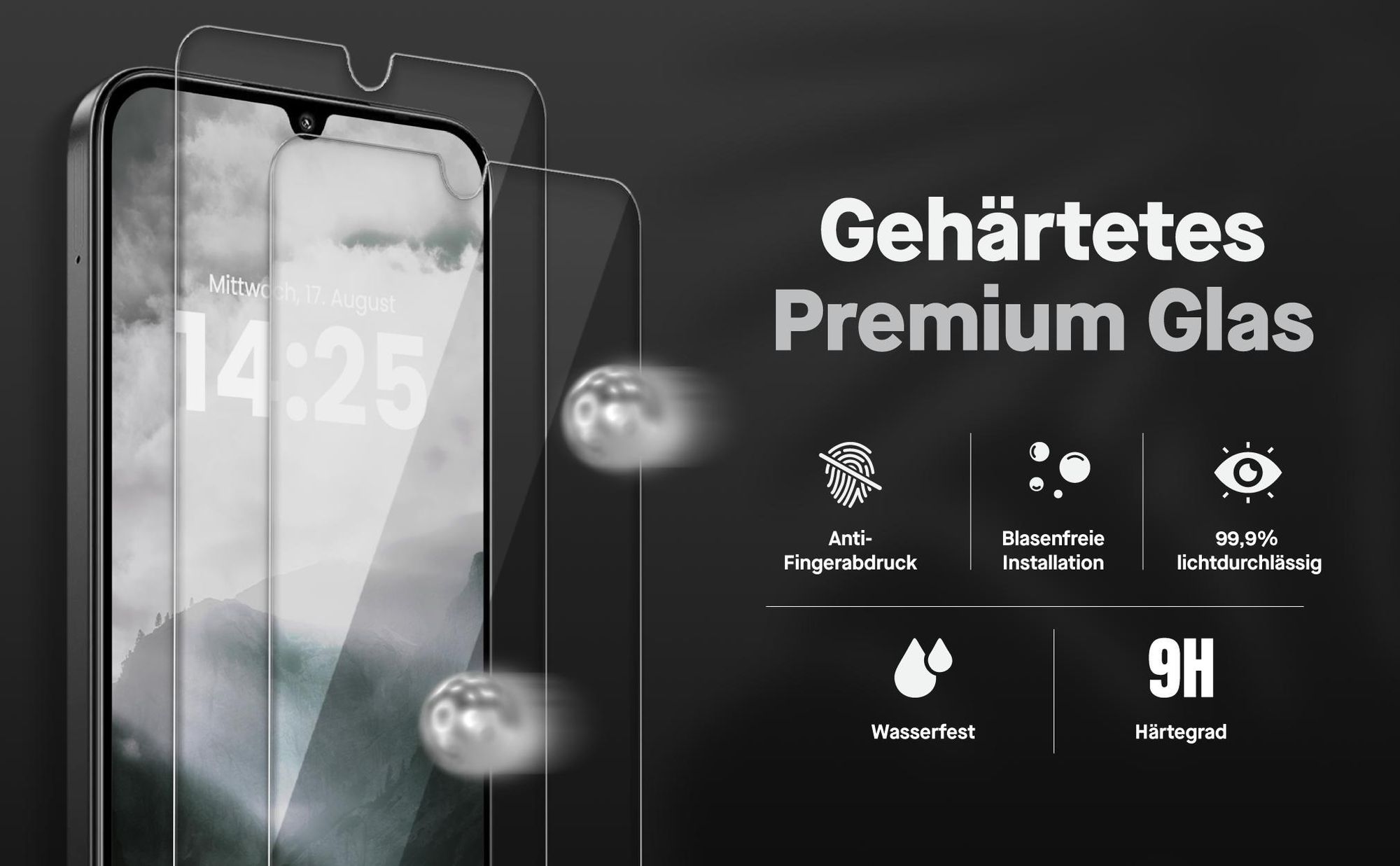 2x Displayschutz aus 9H Glas für Xiaomi Redmi 14C in passgenauem Design