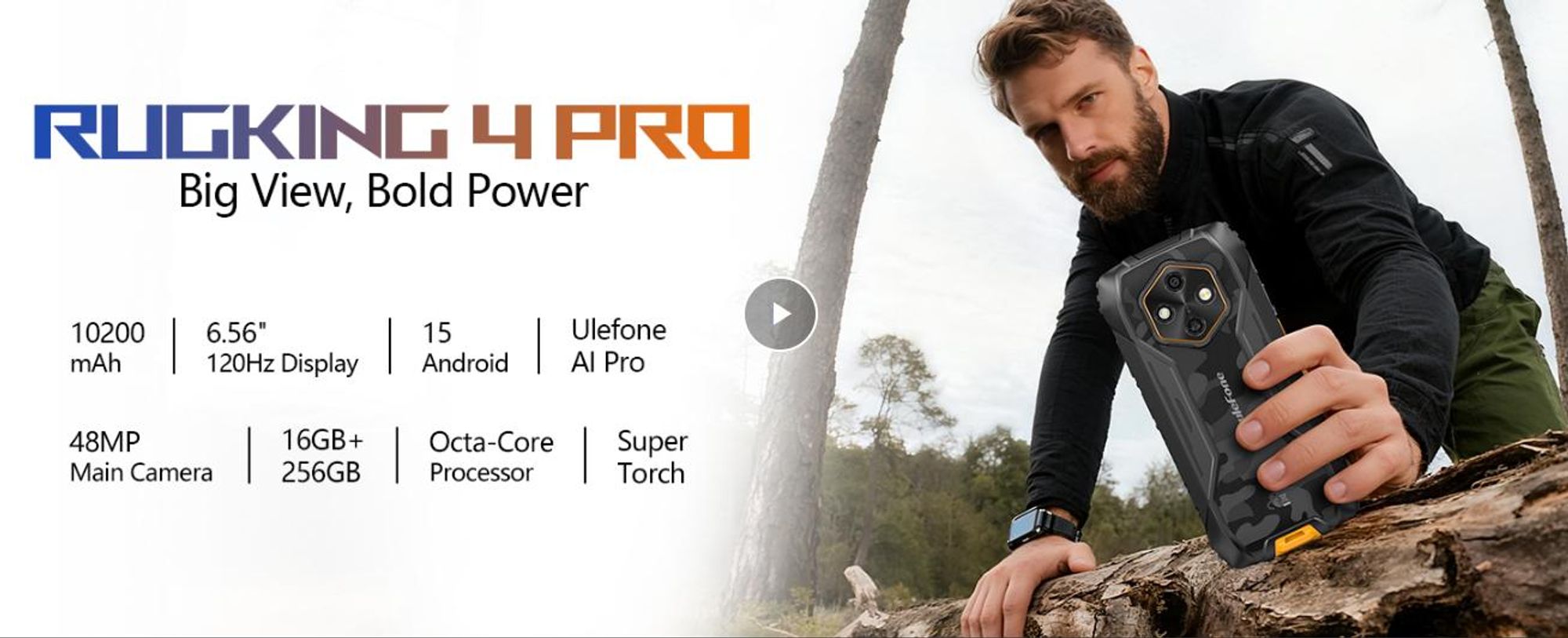 Ulefone RugKing 4 Pro Outdoor Smartphone ohne Vertrag Android 15 - 16GB+256GB - 10200mAh 48MP 6.56" 120Hz AI Rugged Handy IP68/OTG/NFC, Orange