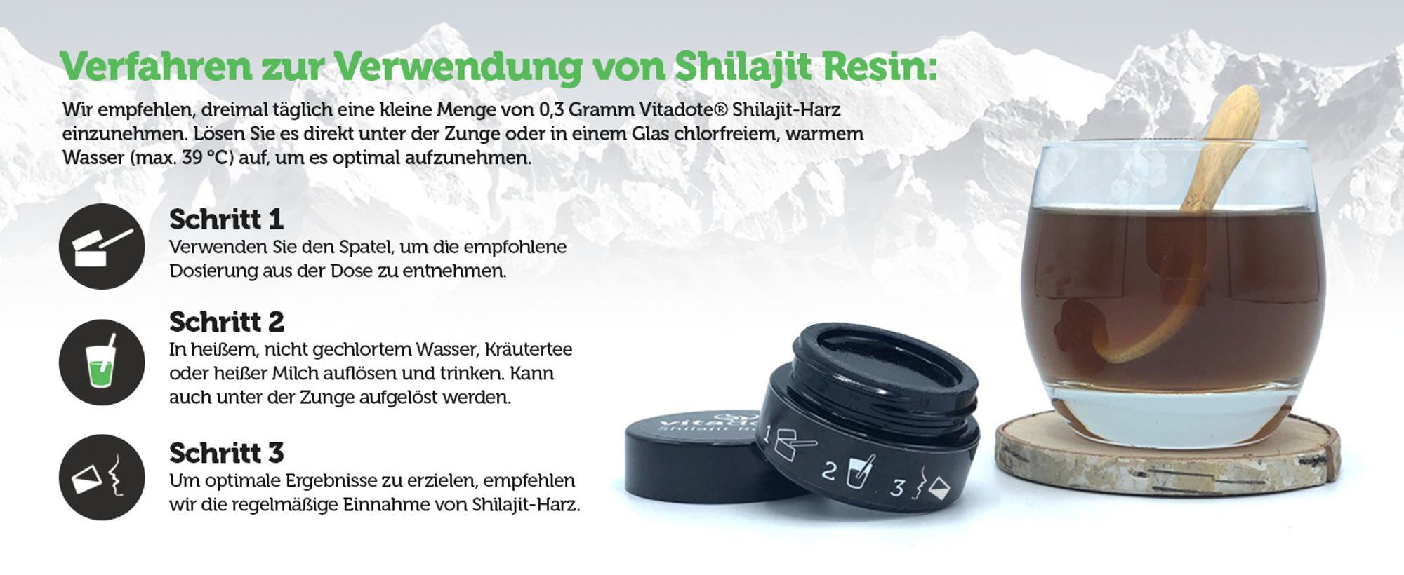 Die Methode der Verwendung von Shilajit, einfach in 3 Schritten