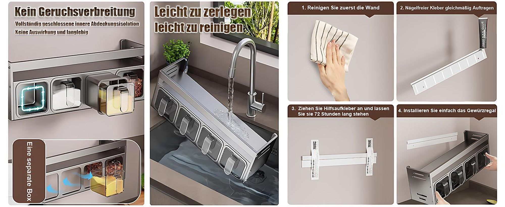 Gewürzregale, Gewürzregal mit Gewürzdosen, Küchenorganizer-Set, Hängendes Küchenregal, Gewürzständer, Gewürzhalter, Gewürz-Organizer, Ohne Bohren