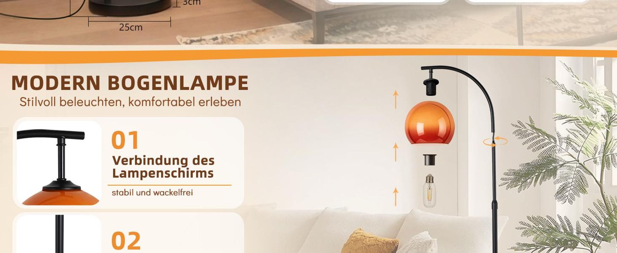 ZMH Boog vloerlamp engelstijl E27 met voetschakelaar 140‑160cm ijzer glas lampenkap draaibare arm voor woonkamer studeerkamer slaapkamer kantoorruimte