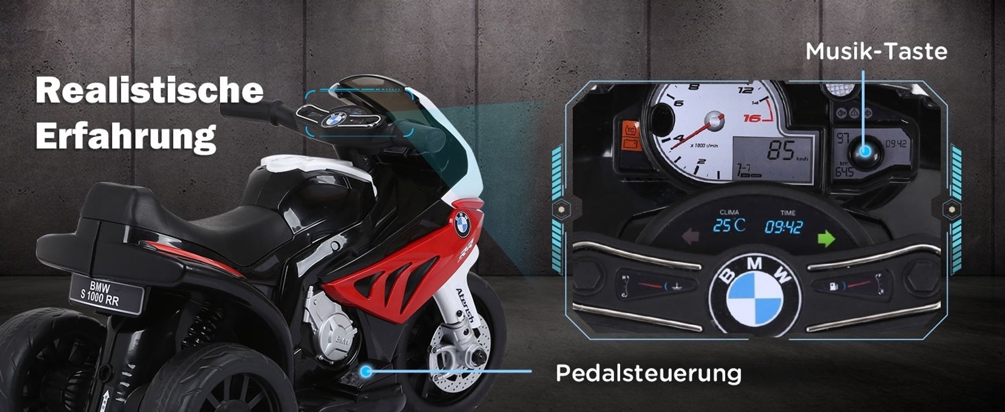 HOMCOM Elektro Motorrad für Kinder Kindermotorrad Kinderfarhzeug BMW Linzenz