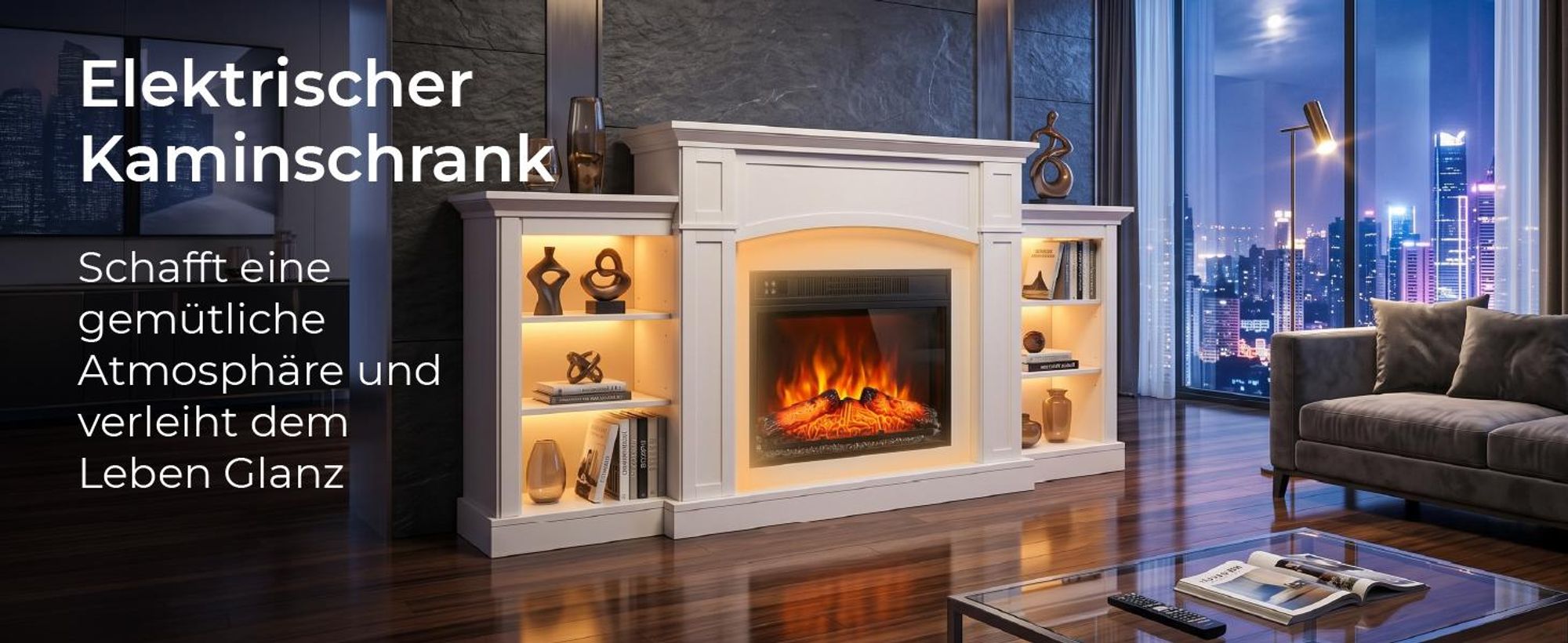 LEADZM Kamin mit LED-Flammen, Elektro Kamin mit Heizung, 1800W Elektrischer Kamin, Sparsamer Kamin Elektrisch, Wandkamin mit Fernbedienung & Timer, Elektrische Kamine mit MDF-Gehäuse,182×30×88cm