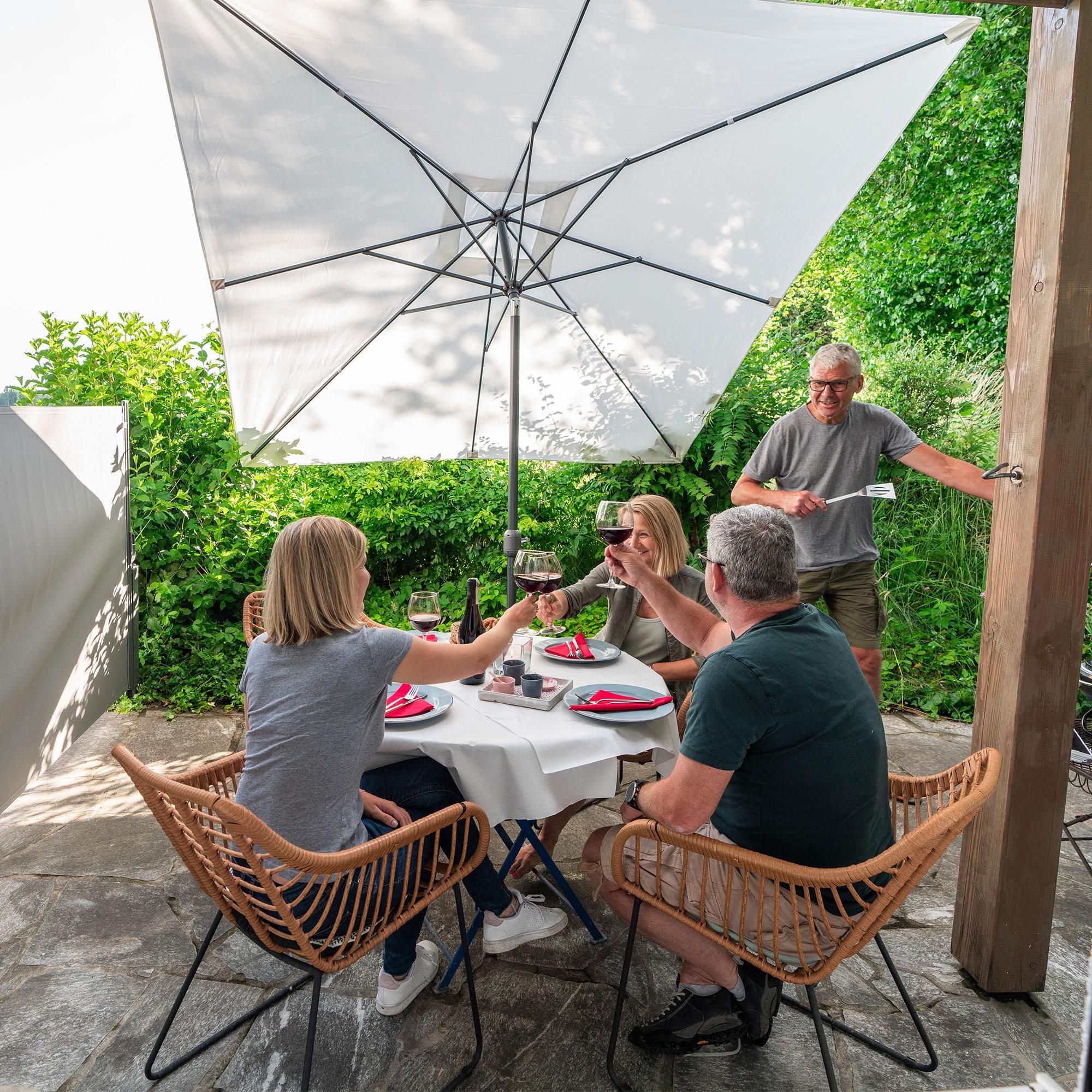 Sonnenschirm 3,5m rund weiß Garten Balkon knickbar mit Kurbel UV-Schutz Gestell weiß paramondo interpara