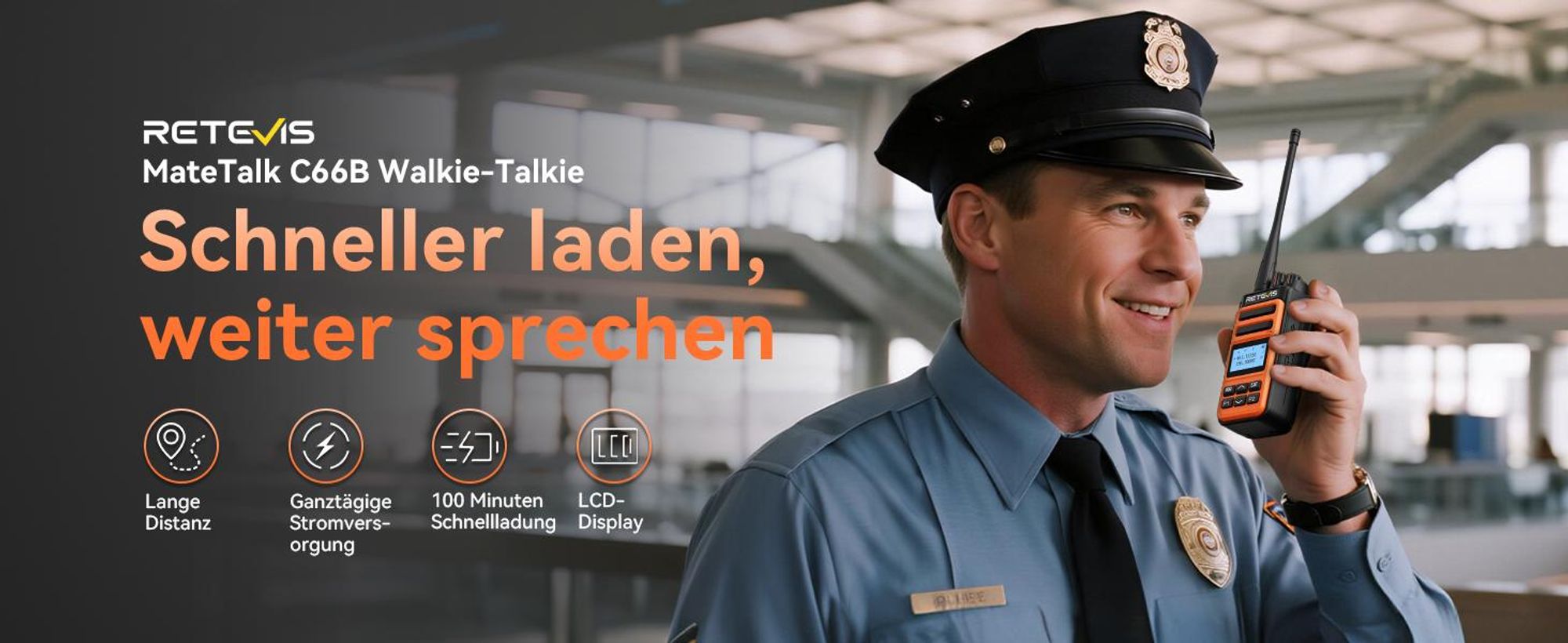 Retevis C66B Hochleistungs Funkgerät, Langstreckenfunkgeräte mit 6-poliger Buchse, Schnellladefunktion, Anpassbare Seitentasten, Einfache Bedienung