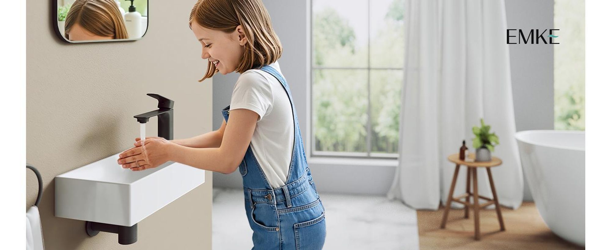 EMKE Waschbecken wandhänged Keramik Rechteckig 380x220mm Weiß Glänzend Platzsparendes Handwaschbecken für Gäste-WC & kleines Bad