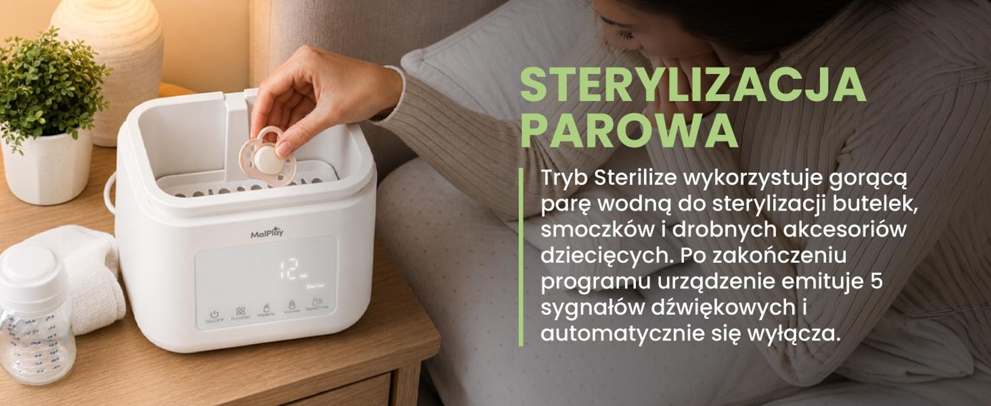 Podrzewacz na dwie butelki mleka ze sterylizatorem i rozmrażaniem, podtrzymująccy ciepło