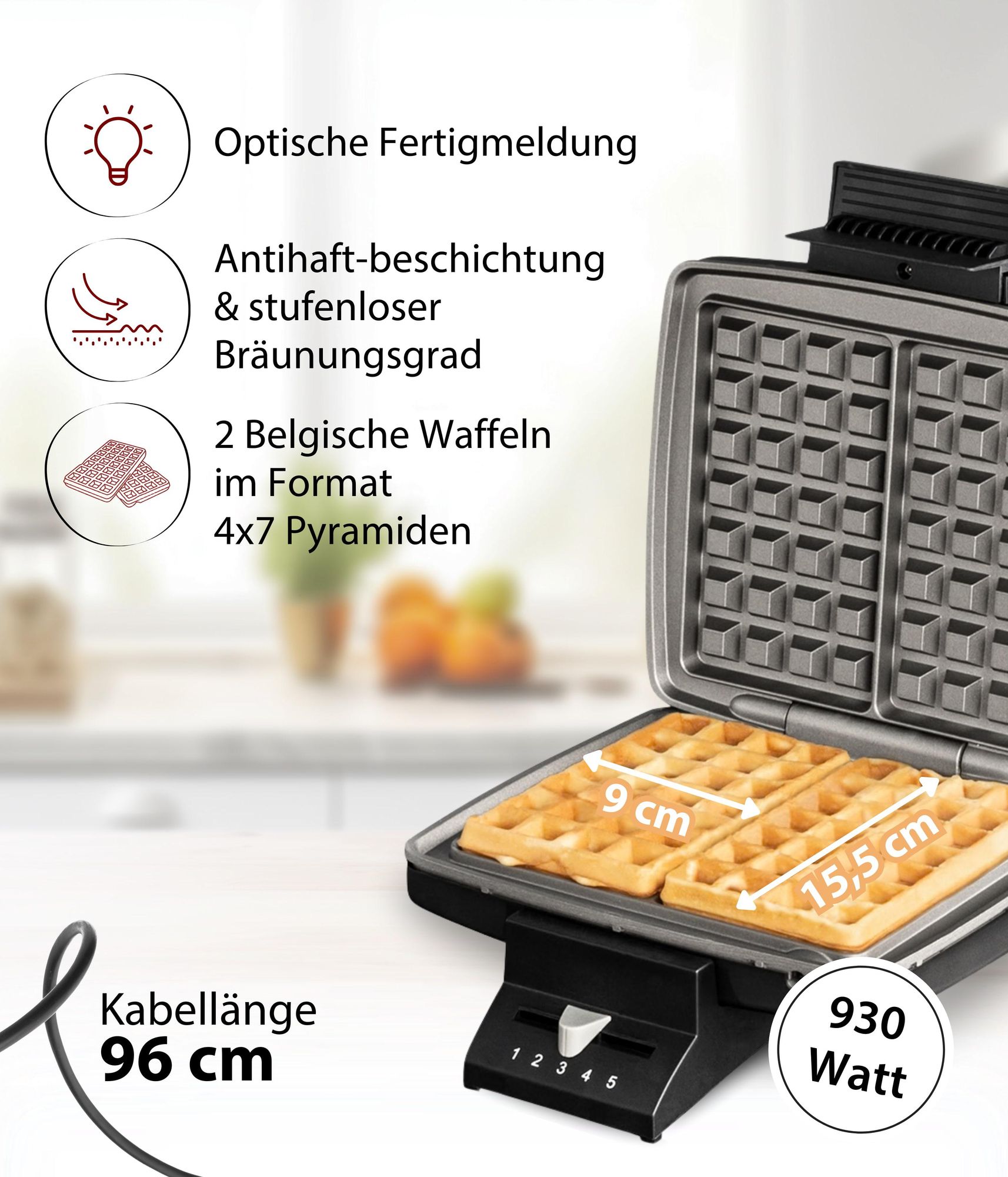 2 Belgische Waffeln im Format 4x7 Pyramiden, 9 cm x 15,5 cm