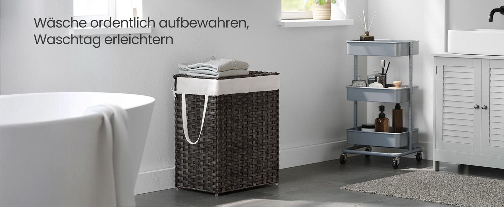SONGMICS Wäschekorb, mit Griffen, faltbar, Wäschesack herausnehmbar, 90 L