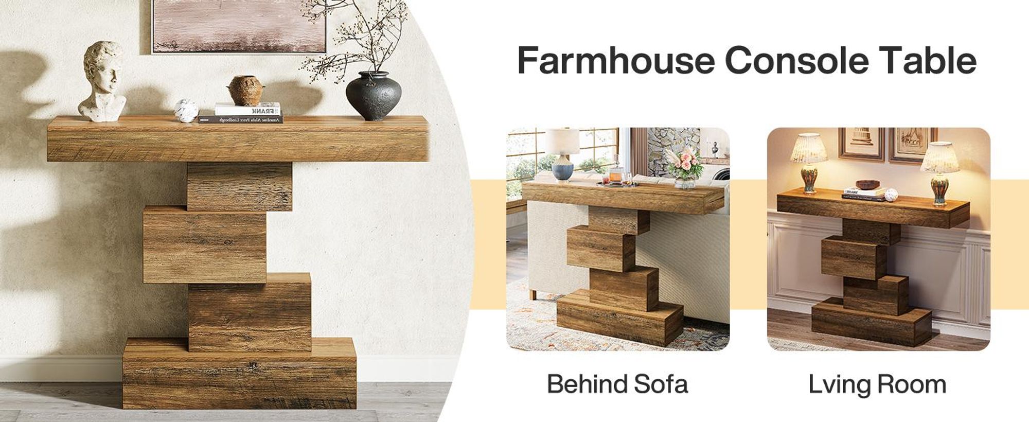 Tribesigns Konsolentisch, 108 cm schmaler Sofa-Beistelltisch Holz hinter der Couch mit platzsparendem geometrischem Sockel, Flurtisch (helle Eiche)
